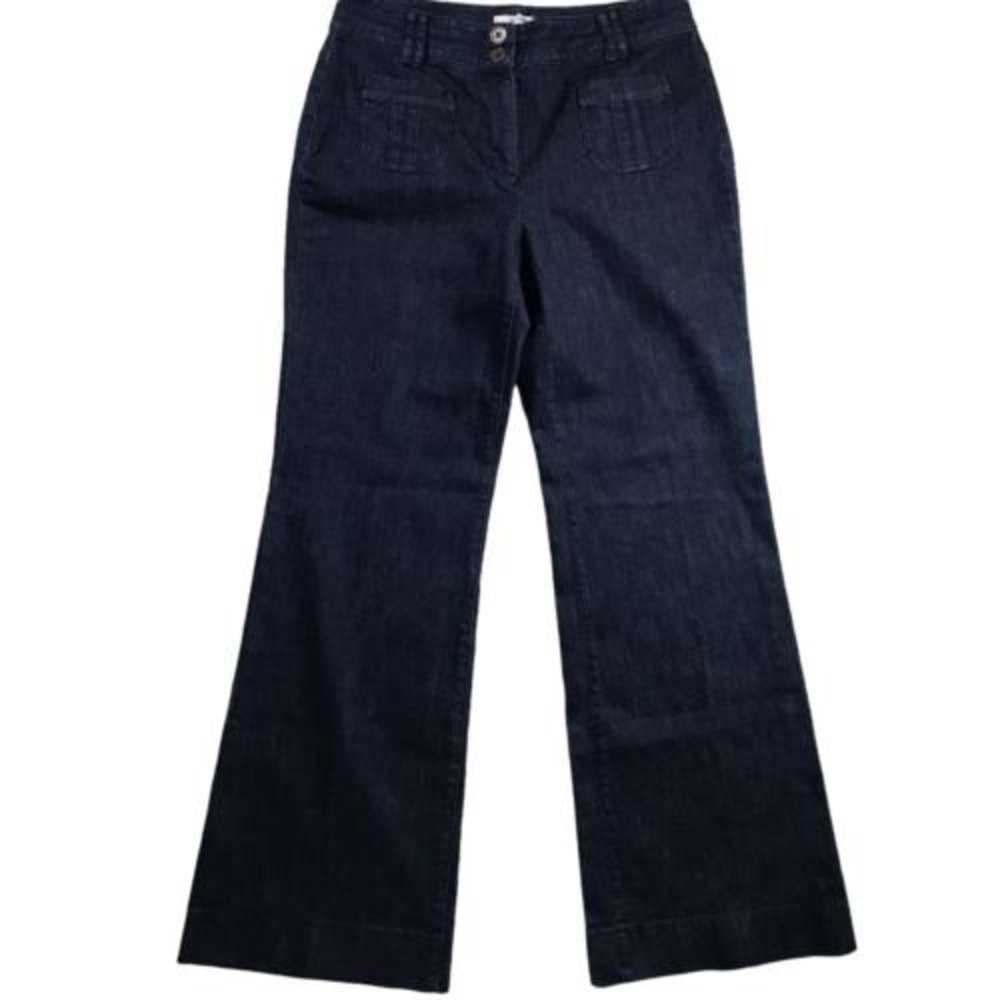 Ann Taylor LOFT Dark Wash Denim 70s Inspired Front Pocket Wide Leg Jeans Size 10